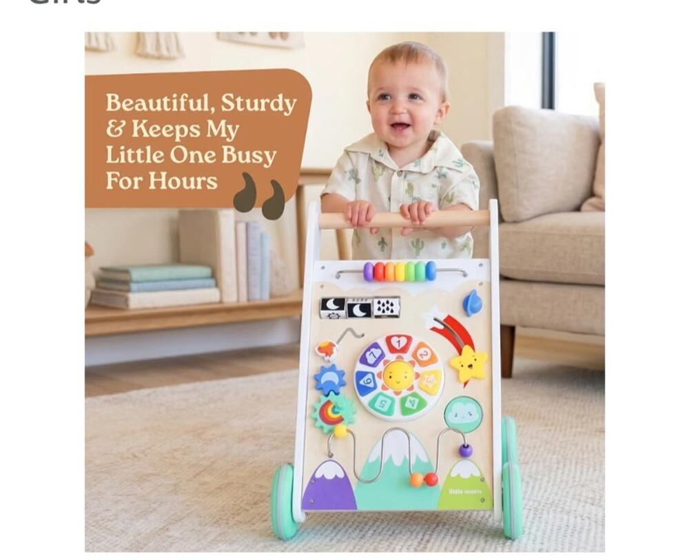 Little Acorn Wooden 4-in-1 Activity Center Baby Walker Multicolor #WW101- NEW